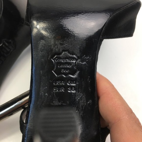 Nina Black/Silver Satin Jewel Heel Peep-Toe Pumps - Picture 8 of 12